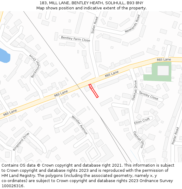 183, MILL LANE, BENTLEY HEATH, SOLIHULL, B93 8NY: Location map and indicative extent of plot