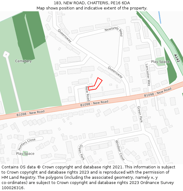 183, NEW ROAD, CHATTERIS, PE16 6DA: Location map and indicative extent of plot