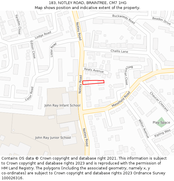 183, NOTLEY ROAD, BRAINTREE, CM7 1HG: Location map and indicative extent of plot