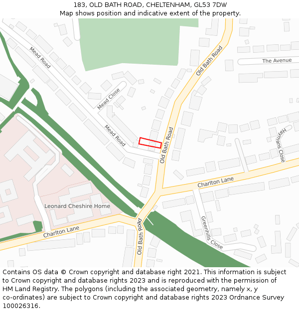 183, OLD BATH ROAD, CHELTENHAM, GL53 7DW: Location map and indicative extent of plot