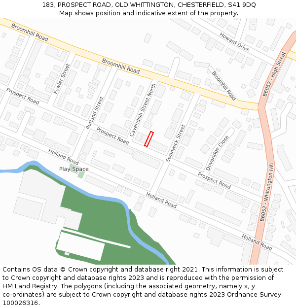 183, PROSPECT ROAD, OLD WHITTINGTON, CHESTERFIELD, S41 9DQ: Location map and indicative extent of plot