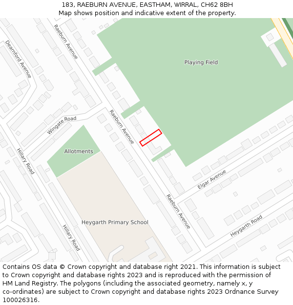 183, RAEBURN AVENUE, EASTHAM, WIRRAL, CH62 8BH: Location map and indicative extent of plot