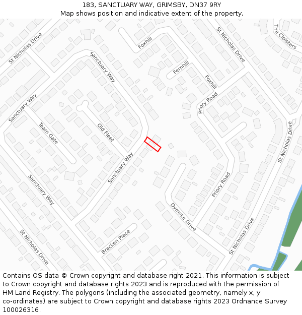 183, SANCTUARY WAY, GRIMSBY, DN37 9RY: Location map and indicative extent of plot