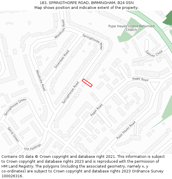 183, SPRINGTHORPE ROAD, BIRMINGHAM, B24 0SN: Location map and indicative extent of plot