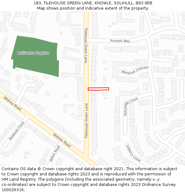 183, TILEHOUSE GREEN LANE, KNOWLE, SOLIHULL, B93 9EB: Location map and indicative extent of plot