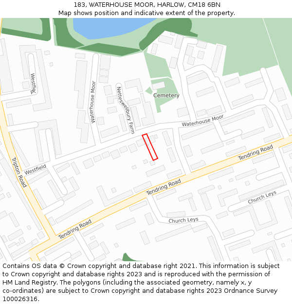 183, WATERHOUSE MOOR, HARLOW, CM18 6BN: Location map and indicative extent of plot