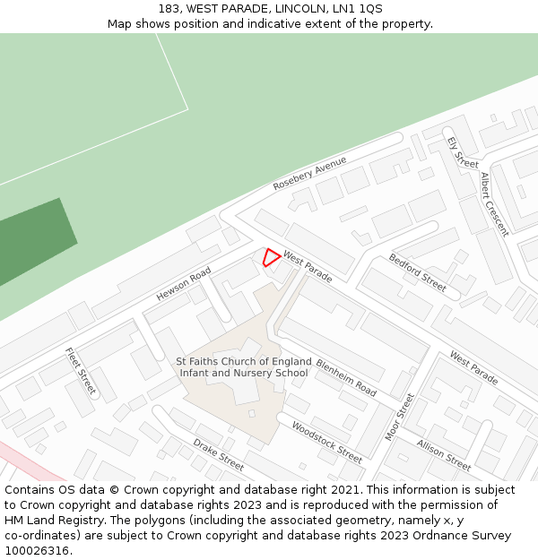 183, WEST PARADE, LINCOLN, LN1 1QS: Location map and indicative extent of plot