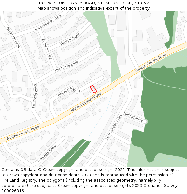 183, WESTON COYNEY ROAD, STOKE-ON-TRENT, ST3 5JZ: Location map and indicative extent of plot