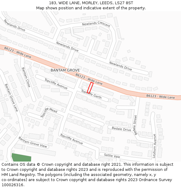 183, WIDE LANE, MORLEY, LEEDS, LS27 8ST: Location map and indicative extent of plot