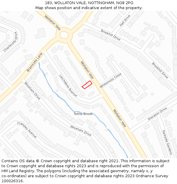 183, WOLLATON VALE, NOTTINGHAM, NG8 2PG: Location map and indicative extent of plot