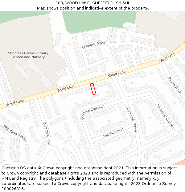 183, WOOD LANE, SHEFFIELD, S6 5HL: Location map and indicative extent of plot