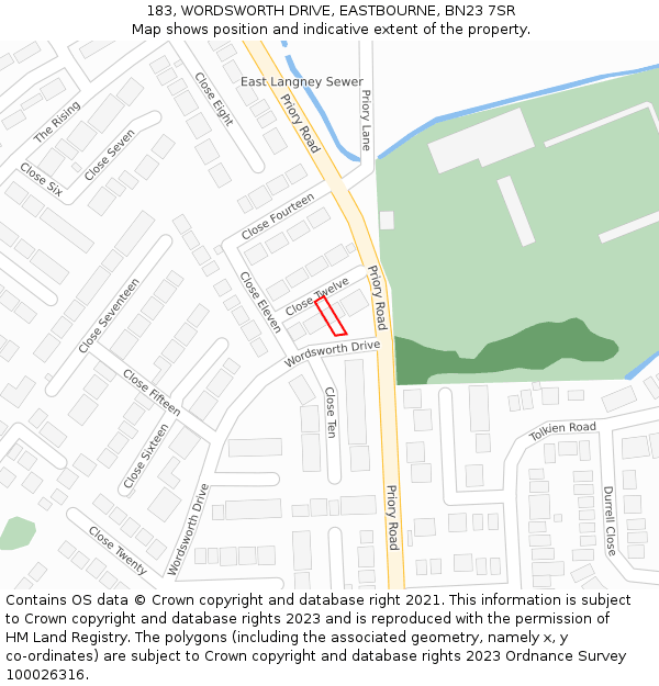 183, WORDSWORTH DRIVE, EASTBOURNE, BN23 7SR: Location map and indicative extent of plot