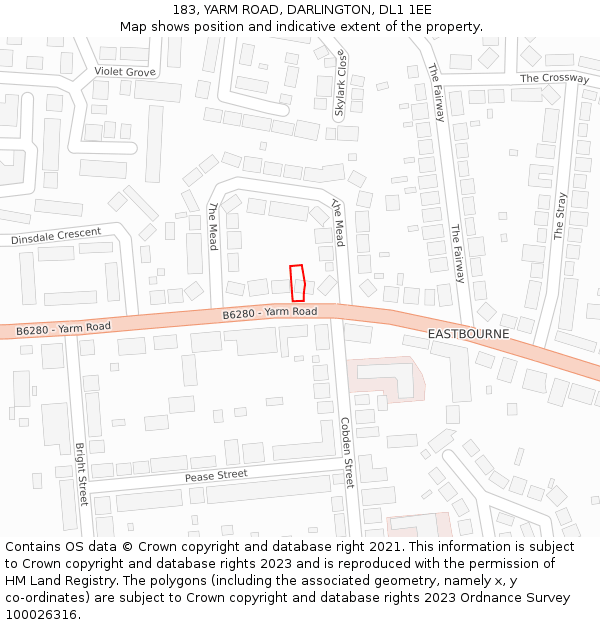 183, YARM ROAD, DARLINGTON, DL1 1EE: Location map and indicative extent of plot