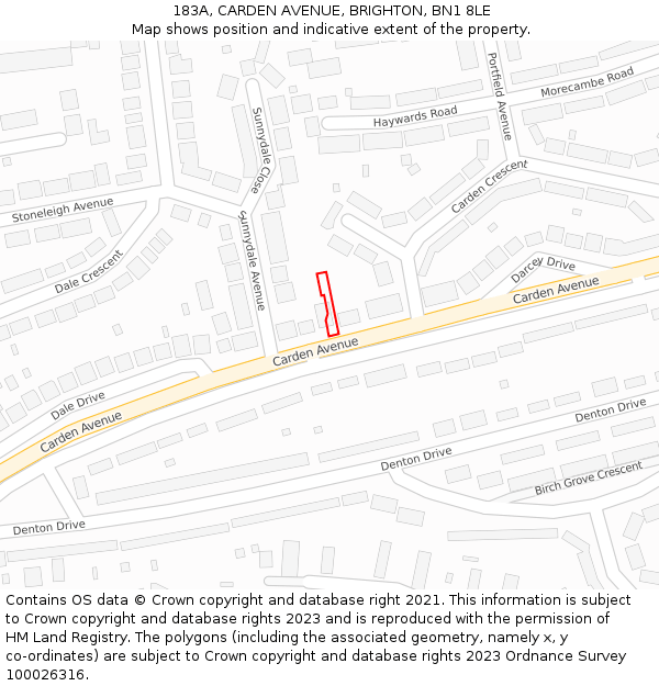 183A, CARDEN AVENUE, BRIGHTON, BN1 8LE: Location map and indicative extent of plot