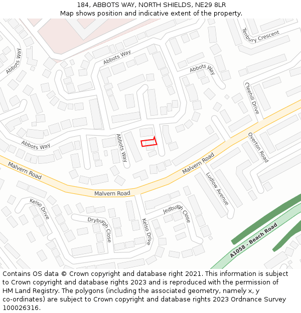 184, ABBOTS WAY, NORTH SHIELDS, NE29 8LR: Location map and indicative extent of plot