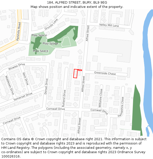 184, ALFRED STREET, BURY, BL9 9EG: Location map and indicative extent of plot