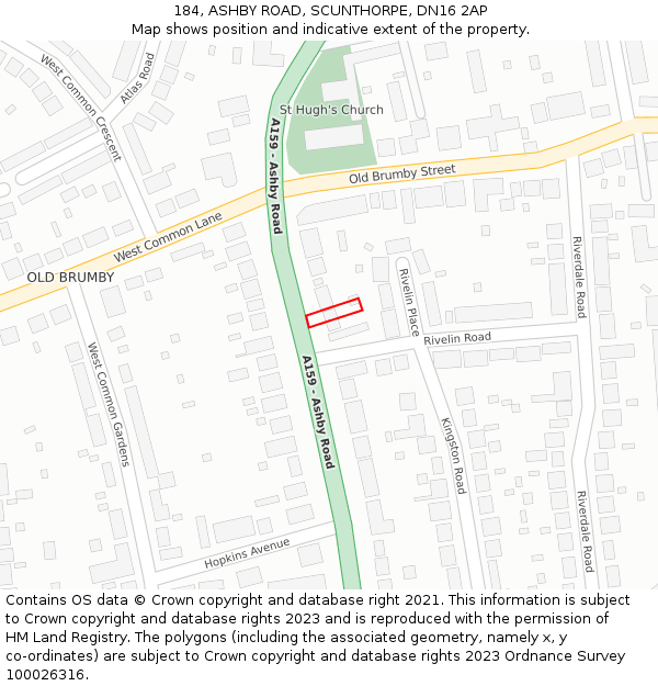 184, ASHBY ROAD, SCUNTHORPE, DN16 2AP: Location map and indicative extent of plot