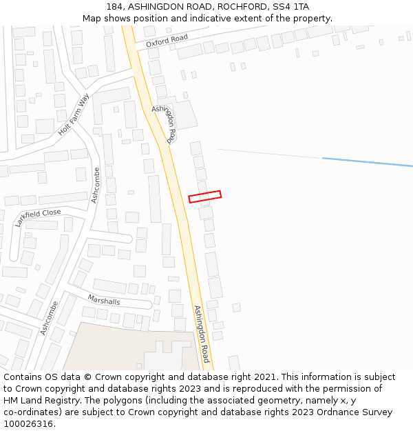 184, ASHINGDON ROAD, ROCHFORD, SS4 1TA: Location map and indicative extent of plot