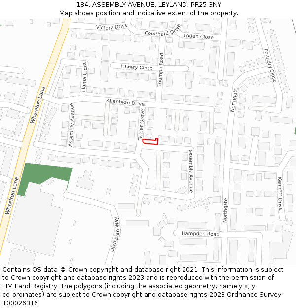 184, ASSEMBLY AVENUE, LEYLAND, PR25 3NY: Location map and indicative extent of plot