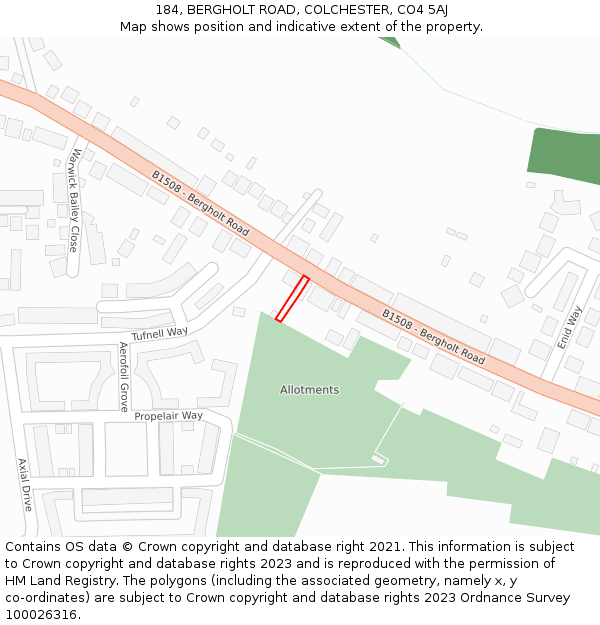 184, BERGHOLT ROAD, COLCHESTER, CO4 5AJ: Location map and indicative extent of plot