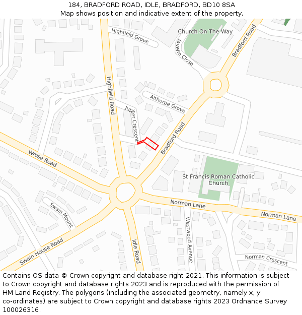 184, BRADFORD ROAD, IDLE, BRADFORD, BD10 8SA: Location map and indicative extent of plot