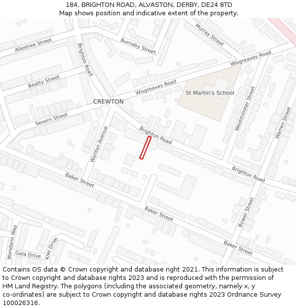 184, BRIGHTON ROAD, ALVASTON, DERBY, DE24 8TD: Location map and indicative extent of plot