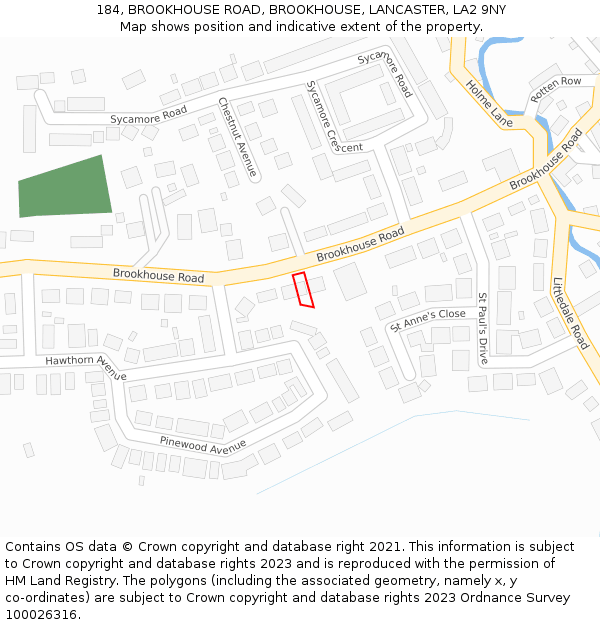 184, BROOKHOUSE ROAD, BROOKHOUSE, LANCASTER, LA2 9NY: Location map and indicative extent of plot