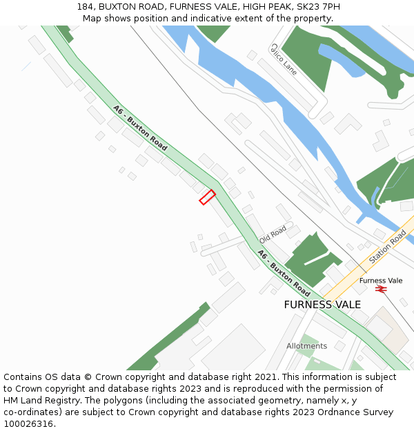 184, BUXTON ROAD, FURNESS VALE, HIGH PEAK, SK23 7PH: Location map and indicative extent of plot