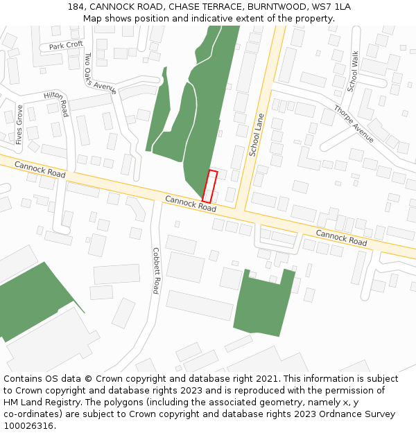 184, CANNOCK ROAD, CHASE TERRACE, BURNTWOOD, WS7 1LA: Location map and indicative extent of plot