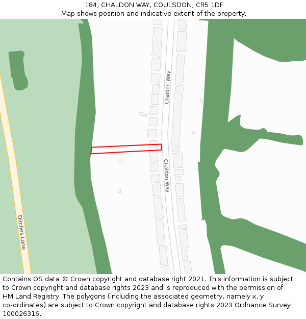 184, CHALDON WAY, COULSDON, CR5 1DF: Location map and indicative extent of plot