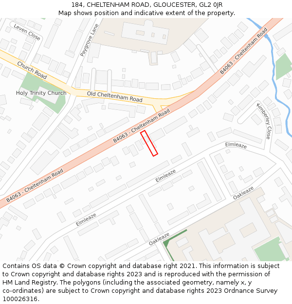 184, CHELTENHAM ROAD, GLOUCESTER, GL2 0JR: Location map and indicative extent of plot