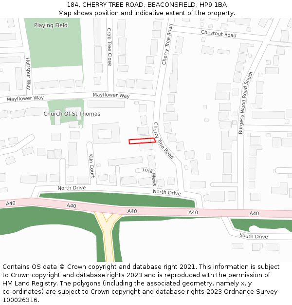 184, CHERRY TREE ROAD, BEACONSFIELD, HP9 1BA: Location map and indicative extent of plot