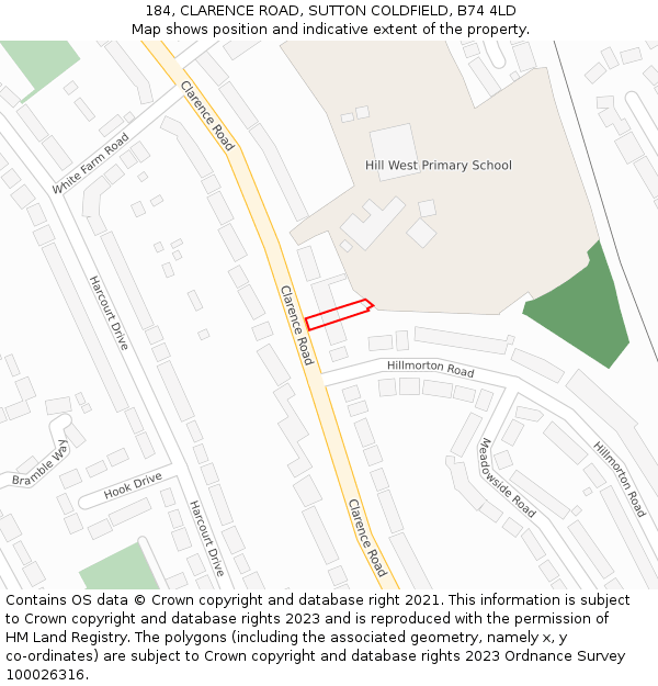 184, CLARENCE ROAD, SUTTON COLDFIELD, B74 4LD: Location map and indicative extent of plot