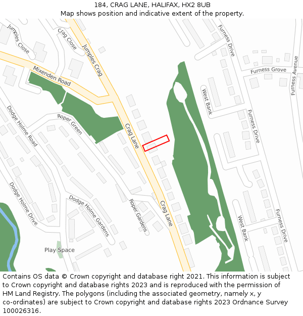 184, CRAG LANE, HALIFAX, HX2 8UB: Location map and indicative extent of plot