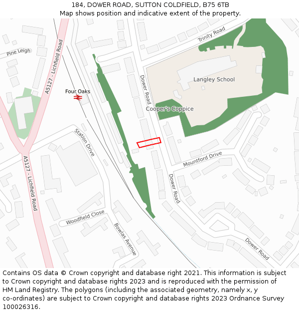 184, DOWER ROAD, SUTTON COLDFIELD, B75 6TB: Location map and indicative extent of plot
