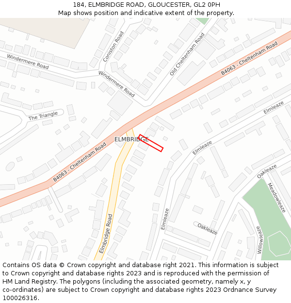 184, ELMBRIDGE ROAD, GLOUCESTER, GL2 0PH: Location map and indicative extent of plot