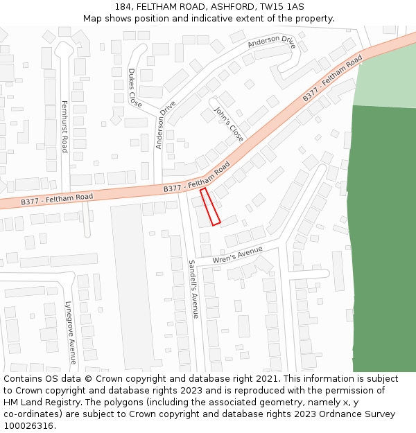 184, FELTHAM ROAD, ASHFORD, TW15 1AS: Location map and indicative extent of plot