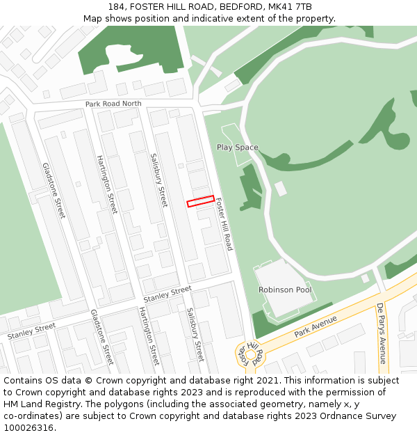 184, FOSTER HILL ROAD, BEDFORD, MK41 7TB: Location map and indicative extent of plot