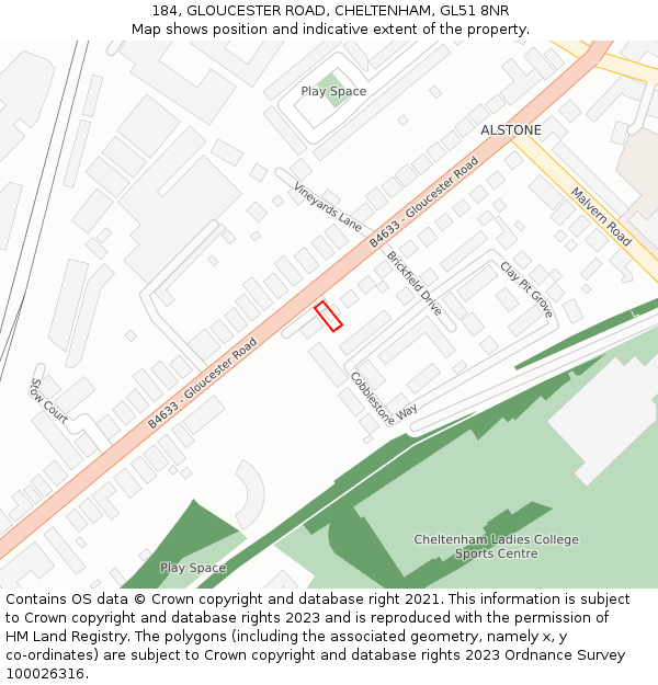 184, GLOUCESTER ROAD, CHELTENHAM, GL51 8NR: Location map and indicative extent of plot