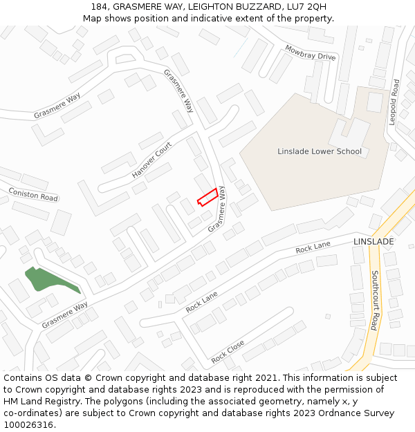 184, GRASMERE WAY, LEIGHTON BUZZARD, LU7 2QH: Location map and indicative extent of plot