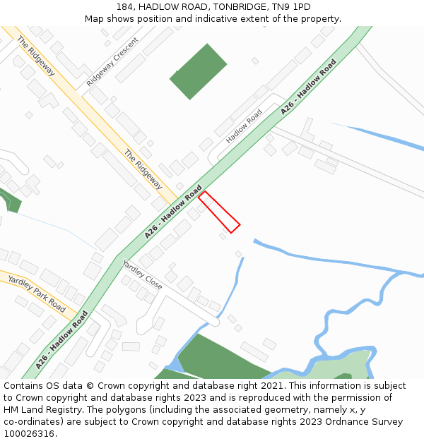 184, HADLOW ROAD, TONBRIDGE, TN9 1PD: Location map and indicative extent of plot