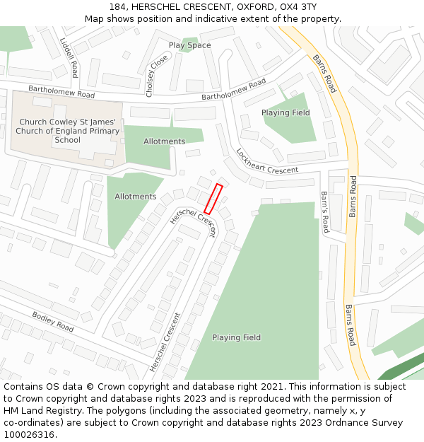 184, HERSCHEL CRESCENT, OXFORD, OX4 3TY: Location map and indicative extent of plot