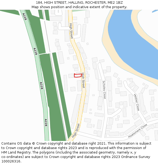 184, HIGH STREET, HALLING, ROCHESTER, ME2 1BZ: Location map and indicative extent of plot