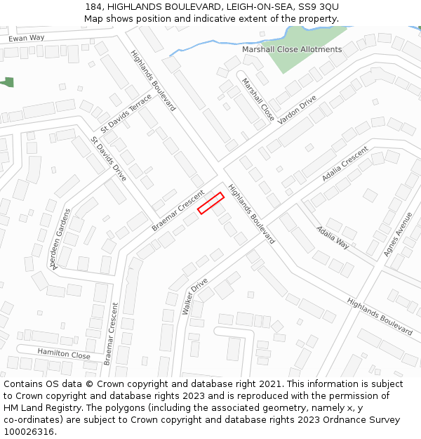 184, HIGHLANDS BOULEVARD, LEIGH-ON-SEA, SS9 3QU: Location map and indicative extent of plot