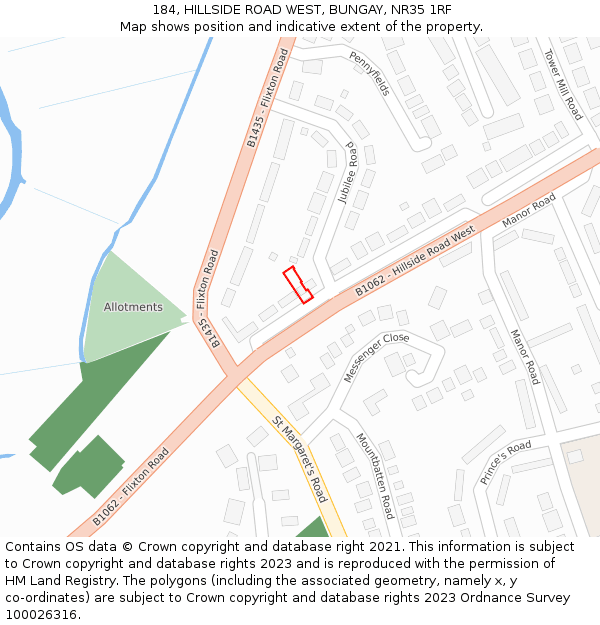 184, HILLSIDE ROAD WEST, BUNGAY, NR35 1RF: Location map and indicative extent of plot