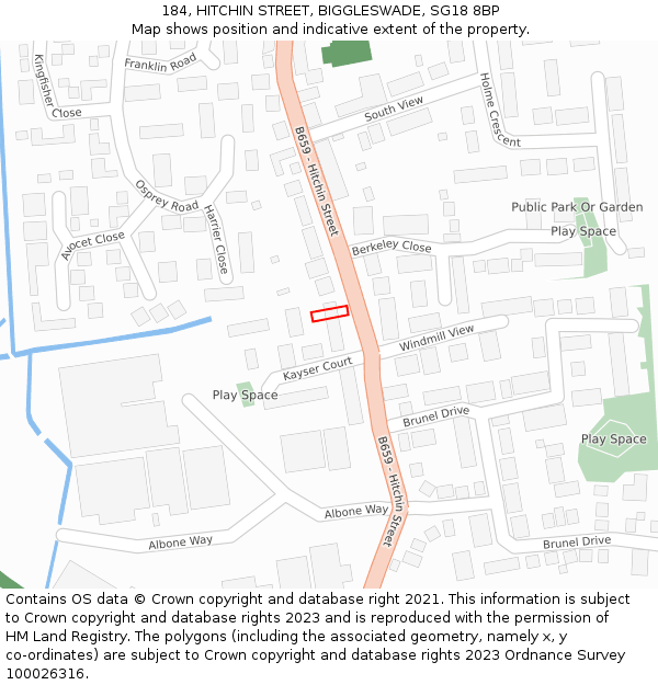 184, HITCHIN STREET, BIGGLESWADE, SG18 8BP: Location map and indicative extent of plot