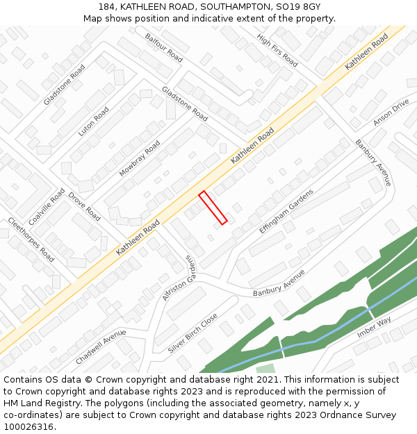 184, KATHLEEN ROAD, SOUTHAMPTON, SO19 8GY: Location map and indicative extent of plot