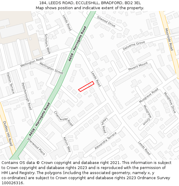 184, LEEDS ROAD, ECCLESHILL, BRADFORD, BD2 3EL: Location map and indicative extent of plot