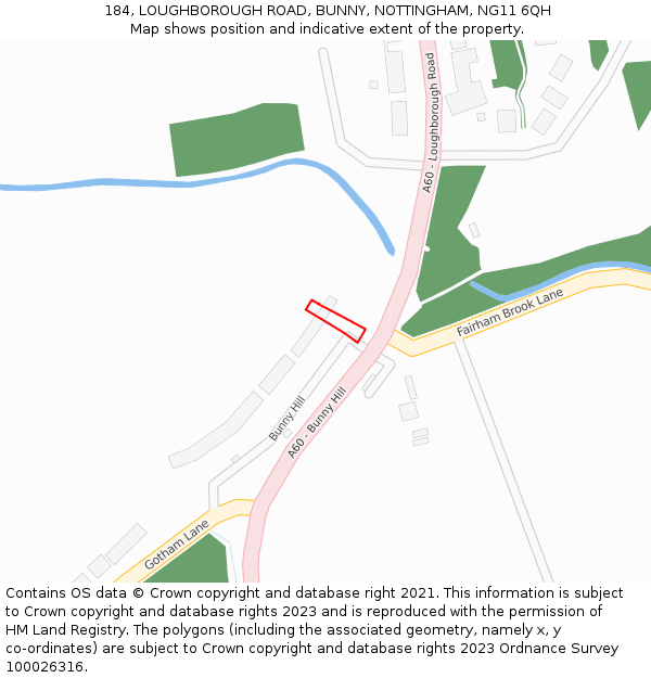 184, LOUGHBOROUGH ROAD, BUNNY, NOTTINGHAM, NG11 6QH: Location map and indicative extent of plot