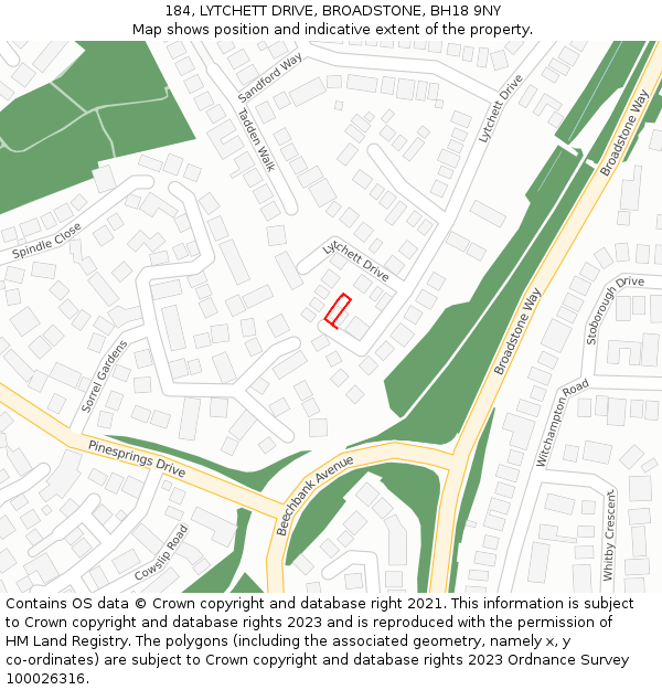 184, LYTCHETT DRIVE, BROADSTONE, BH18 9NY: Location map and indicative extent of plot